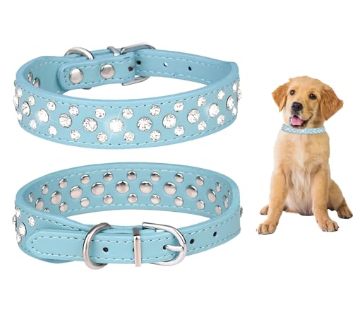 BTDCFY Strass-Hundehalsband, 2,5 cm breit, mit Kristalldiamanten, Nieten, PU-Leder, glitzernd, Kristallnieten, für kleine und mittelgroße Hunde von BTDCFY