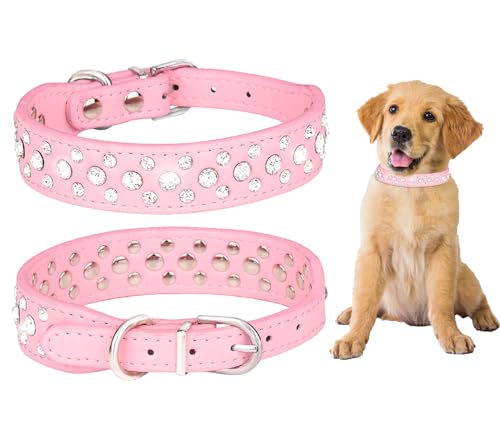 BTDCFY Strass-Hundehalsband, 2,5 cm breit, mit Kristalldiamanten, Nieten, PU-Leder, glitzernd, Kristallnieten, für kleine und mittelgroße Hunde von BTDCFY