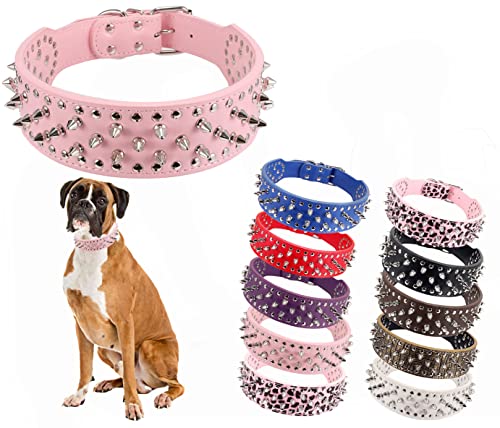 HOOT Hundehalsband, PU-Leder, verstellbar, mit Nieten, 5,1 cm breit, 37 Spikes, M (Halsumfang 48,3 - 55,9 cm), Rosa von BTDCFY