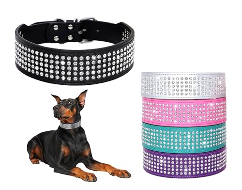 hootmall Strass Hund collars-2 "breit Kristall Diamanten besetzt PU Leder 5 Reihen Funkelnd Kristall Nieten Halsband für mittelgroße und große Hunde, XS(neck:15"-18"), schwarz von BTDCFY