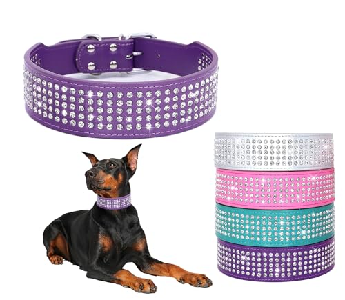 hootmall Strass Hund collars-2 "breit Kristall Diamanten besetzt PU Leder 5 Reihen Funkelnd Kristall Nieten Halsband für mittelgroße und große Hunde, XXS(neck:13"-16"), violett von BTDCFY