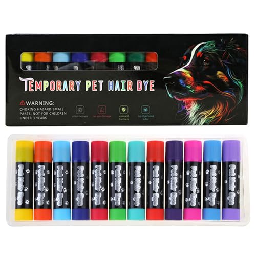 BTGHPI Fellpflegekreide für Hunde, 12 Farben, sicher, waschbar, Haarkreide für Halloween, Karneval, Party, Tierhaarfärbe-Set von BTGHPI