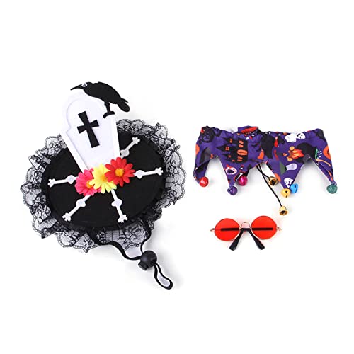 BTGHPI Haustier-Kostüm-Set, verstellbar, für Halloween, Hut, Brille und Halsband für kleine Hunde von BTGHPI