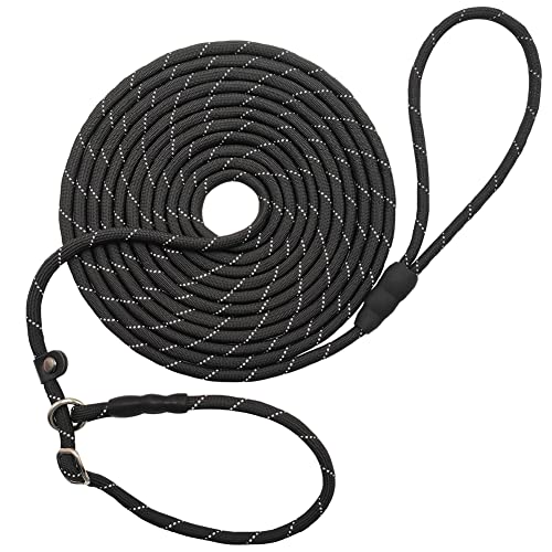 BTINESFUL 3 m / 4,5 m / 6 m Anti-Choke Retrieverleine, reflektierend, 1/3 Zoll Seilleine, Lange Trainingsleine für kleine mittelgroße Hunde, Schwarz von BTINESFUL