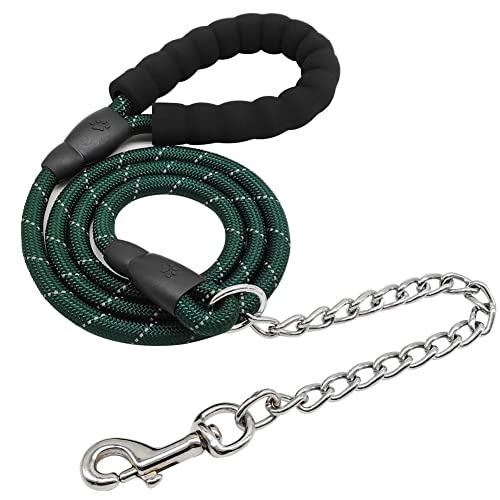 BTINESFUL Kausichere Hundeleine, 1,8 m, robuste Seilleine, Anti-Kau-Kette mit gepolstertem Griff für mittelgroße und große Hunde, Outdoor-Training, Spaziergänge von BTINESFUL