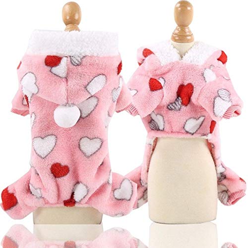 BTKNOO Flanell Hundekleidung Herz Hoodies Warme Outfits Vierbeiner Hundepullover Pink Samll Teddy Spring Kleidung Mädchen Ropa para Perro von BTKNOO