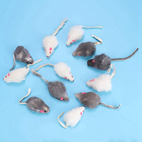 BTOSEP Spielzeug 12 Mäuse aus Kaninchenfell, 12 Stück, Haustier-Katzenspielzeug, Kleine Plüschmaus, Lustiges Katzenspielzeug, Gefälschte Maus Kätzchen, Katze von BTOSEP