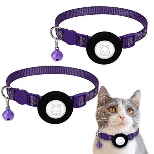 Halsband C mit 2 Stück Katzenhalsband mit Glöckchen und Sicherheitsverschluss, Reflektierendes Halsband für Kätzchen, Welpen (Purple) von BTOSEP