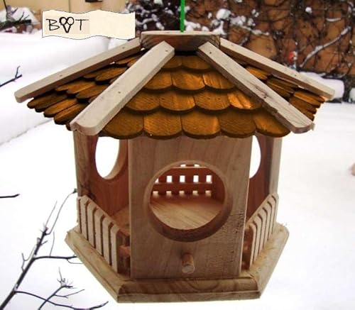 BTV Batovi Vogelhaus, aus Holz Vöglehus Vogelvilla Vogelhaus, Design Vogelhäuschen Vogelhaus, Futterstation S25he Hellbraun von BTV Batovi