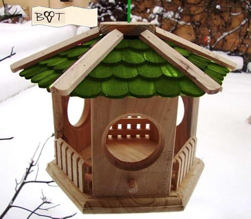 Vogelhaus -Holz Nistkästen & Vogelhäuser- Futterhaus groß aus Holz, Design Vogelhäuschen Holz grün grüne Holzschindeln S25gr von BTV