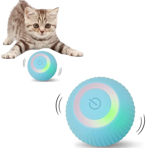 Katzenspielzeug Elektrisch,Interaktives Katzenspielzeug ,Katzenball mit LED-Licht,USB 360° Selbstdrehender ,Stimulierung Jagdtriebs Lustiges Bälle Spielzeug für Katzen,Blau von BTkviseQat