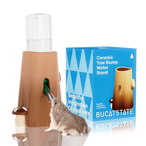 BUCATSTATE Hamster Trinkflasche mit Ständer, 120 ml Kleintiertränke Auslaufsicher Düse, Hamster Zubehör für Meerschweinchen, Hasen Chinchilla, Ratten, Frettchen (Braun) von BUCATSTATE