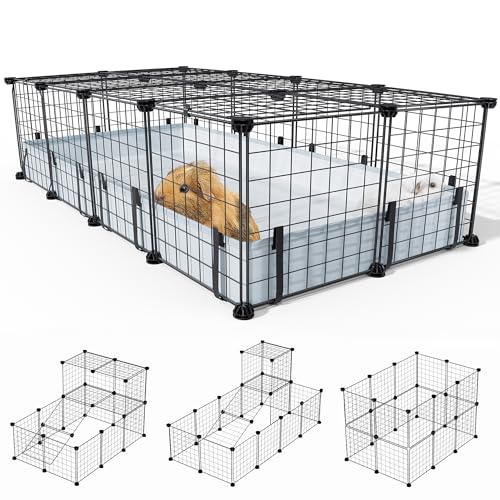 Laufstall für Meerschweinchen mit 20 Paneelen, BUCATSTATE-Laufstall für Kleintiere mit Wasserdichter Matte, Kaninchenkäfig aus Metall mit Tür, C&C-Käfig für Häschen, Igel, Chinchillas, Hühner von BUCATSTATE