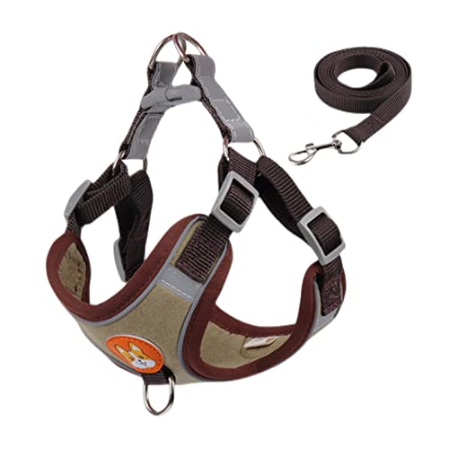 Bucros Hundehalsband Kleiner Hundekabelbaum Und Leine Set Brustgurt Haustier Verstellbares Reflektierendes Rot Blau-Brown Dog Harness,S(2-3Kg) von BUCROS