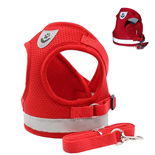 Bucros Hundehalsband Westegurt Leine Einstellbare Netzweste Hundekabelbaumkragen Brustgurt Leine Gurte-Red,S von BUCROS