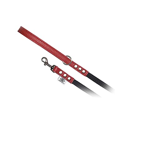 BUDDY BELT Pebble Grain Accent Leather Nylon Leash Red - Premium Edition (1,27 cm x 1,27 m) von BUDDY BELT