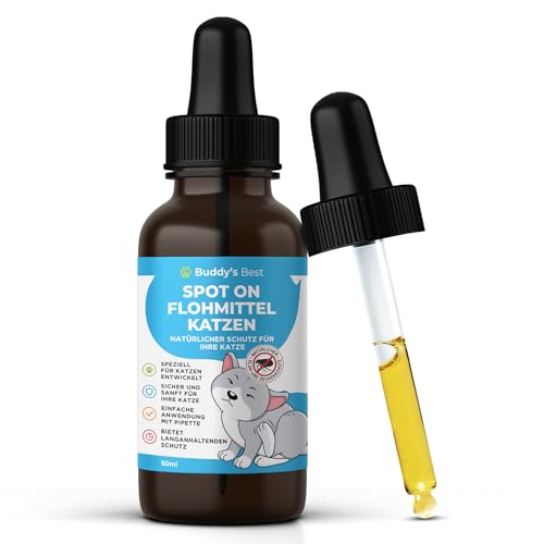 BUDDY'S BEST 50ml Spot On Flohmittel Katzen bei befall - Mittel gegen flöhe Katzen - Zeckenschutz Katze - Zeckenmittel Katzen flohmittel - Anti Floh Katze von BUDDY'S BEST