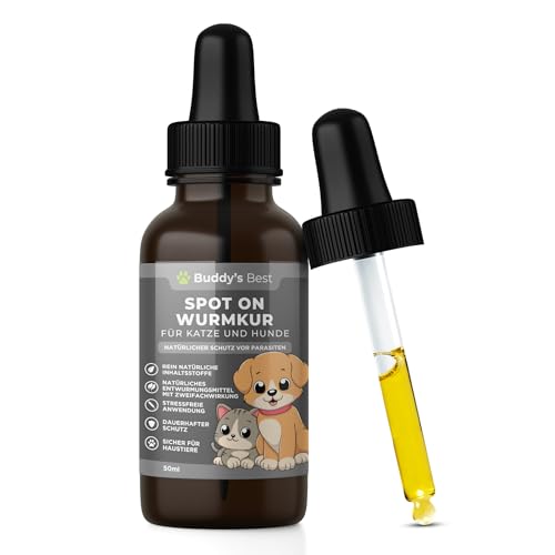 BUDDY'S BEST 50ml Spot On Wurmkur Katze und Hund - Wurmkur Hund und Katze - Entwurmungsmittel Katzen und Hunde - Wurmkur Katzen alle Würmer - Entwurmung Hund von BUDDY'S BEST