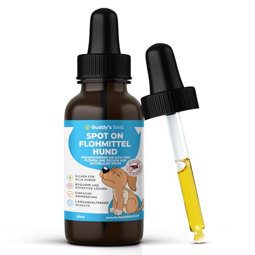 BUDDY'S BEST 50ml Spot On Flohmittel Hund Bei Befall - Floh Zeckenschutz Hund - Flöhe Hund - Zeckenmittel Für Hunde - Spot on Hund Anti Floh Hund von BUDDY'S BEST