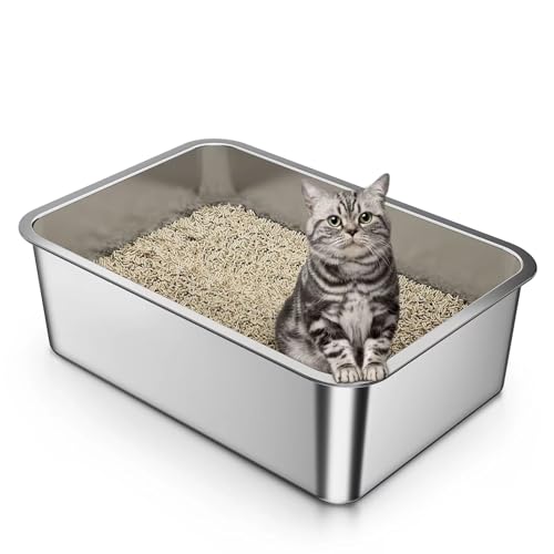 BUG HULL Katzentoilette aus Edelstahl, 45 L x 35 B x 15 H cm, Katzentoilette aus Metall, Katzentoilette aus Edelstahl, Katzentoilette für kleine Katzen oder Kaninchen (Nicht klebrig, Anti-Urinleckage) von BUG HULL