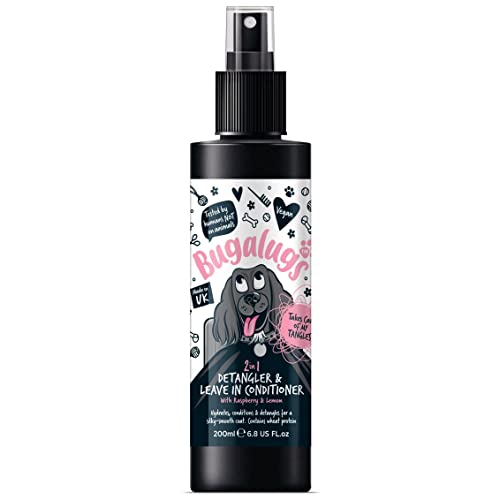 BUGALUGS Dog Detangler Spray Leave In Conditioner Spray Entfilzung Keine Verwicklungen Professionelle Hundepflege-Formel Weizenprotein Pet Detangling Spray Knoten Entfernung (Detangler 200ml) von BUGALUGS