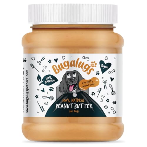 Bugalugs Hunde-Erdnussbutter – 100% natürliche Erdnussbutter für Hunde & Welpen – Hundefutter-Topper für Leckmatten für Hunde – Protein-Leckerli-Paste frei von Palmöl, ohne Zucker oder Xylit (340 g von BUGALUGS