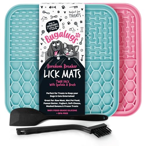 Bugalugs Licky Mats für Hunde, 100% Lebensmittelqualität Leckmatten für Hunde & Katzen Futtermatte BPA-frei Hundematte, Fütterung & Lecken Matte, reduziert Stress & Angst, 2 x Haustierfuttermatte, von BUGALUGS