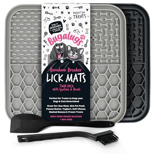 Bugalugs Licky Mats für Hunde, 100% Lebensmittelqualität Leckmatten für Hunde & Katzen Futtermatte BPA-frei Hundematte, Fütterung & Lecken Matte, reduziert Stress & Angst, 2 x Haustierfuttermatte, von BUGALUGS