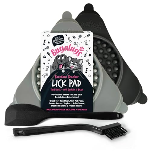 Bugalugs Licky Mats für Hunde, 100 % lebensmittelechte Leckmatten für Hunde und Katzen, BPA-freie Hundematte, Fütterung & Leckmatte, reduziert Stress und Angst (2 x Leckpad, Spatel und Bürste) von BUGALUGS