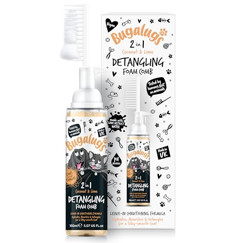 Bugalugs Pet Detangler Foam Comb - Leave In Conditioner Spray zum Entfilzen Keine Verfilzungen Professionelle Hundepflegeformel mit Weizenprotein Hundeentwirrer Spray Knotenentfernung (Kokosnuss & von BUGALUGS