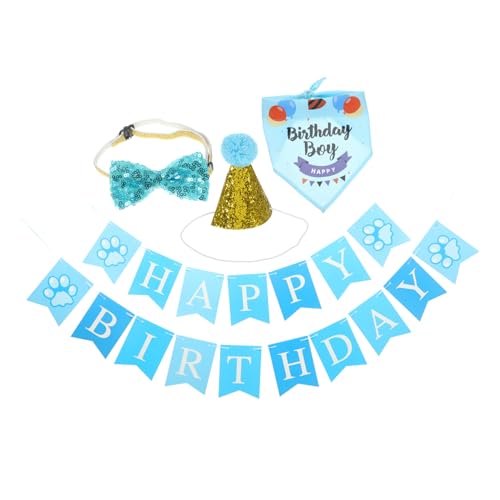 BUGUUYO 1 Satz Katze Geburtstagsgeschenk Katze Plüsch Katzenhalsband Katzenzubehör Katze ausgestopfte Tiere Katzen Hut katzenmützen Geburtstagskatzenhut Hundelätzchen Baumwolle Blue von BUGUUYO