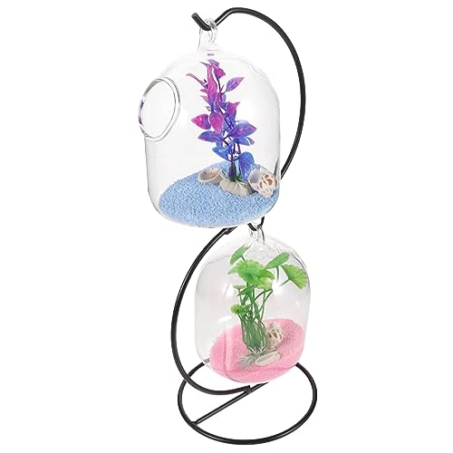 BUGUUYO 1 Satz hängendes Aquarium aus Glas bürodeko büro Dekoration Innenraumdekoration Transparentes Mini-Aquarium kalanchoe Fischbecken aus Glas Fischglas aus Glas Aquariumständer Eisen von BUGUUYO