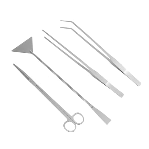 BUGUUYO Aquarium-Wartungsschere Pinzetten-Set 4 Pflanzenpflege-Tools Kit Silber von BUGUUYO