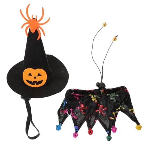 BUGUUYO Lustiges Katzen-Halloween-kostüm-Outfit Katzenhalsband Und Hut Hexenelemente Haustier-verkleidung Für Halloween-Partys von BUGUUYO