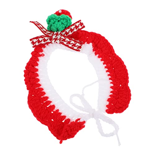 BUGUUYO 1stk Gestricktes Katzenhalsband Blumendekor Geblümtes Katzenhalsband Gestrickte Schalkragen Welpenhalsband Halswärmer Schal Weihnachtshund Garn Haustierzubehör Rot von BUGUUYO