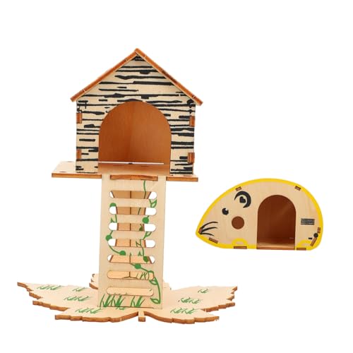 BUGUUYO 2St Hamsterhaus Hamster Spielzeug hamsterspielzeug nagerhaus Auto Spielset Schichten Hütte Spielen Spielzeug natürliches haustierlebensraumhaus Hamstervilla aus Holz hölzern von BUGUUYO