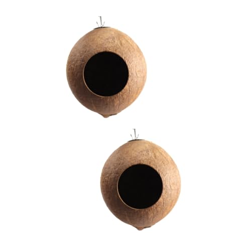 BUGUUYO 2St Vögel hängendes Nest Shell- -Käfig Vogelkäfige Schalenvögel Outdoor-Spielzeug hängendes Vogelhaus Brutvogel Vogelnest aus Kokosnussschalen Haustiervögel nisten Bambus Coffee von BUGUUYO