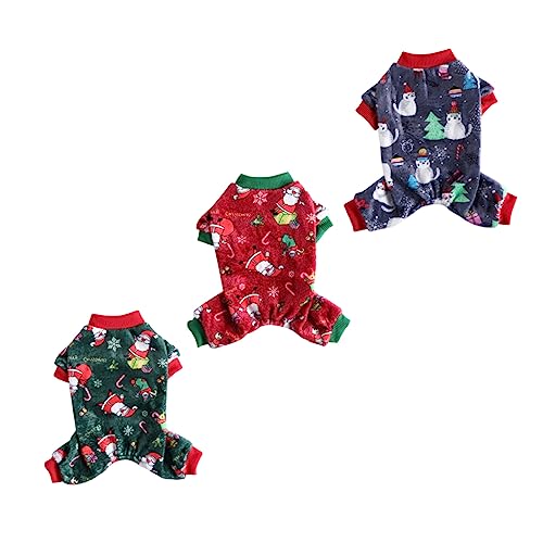 BUGUUYO 3St Haustier Weihnachtspyjama kleine hundekleidung Urlaub Hundekleid Haustierkleidung Weihnachts hundepullover hundewintermantel schöne Welpenkleidung Hunde-Pyjama Korallenvlies von BUGUUYO