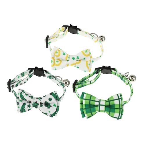 BUGUUYO 3-teiliges Katzenhalsband Mit Fliege Festival-haustierhalsband St. Patricks Day-kätzchenhalsband Verstellbar Und Bequem Haustier-zubehör von BUGUUYO