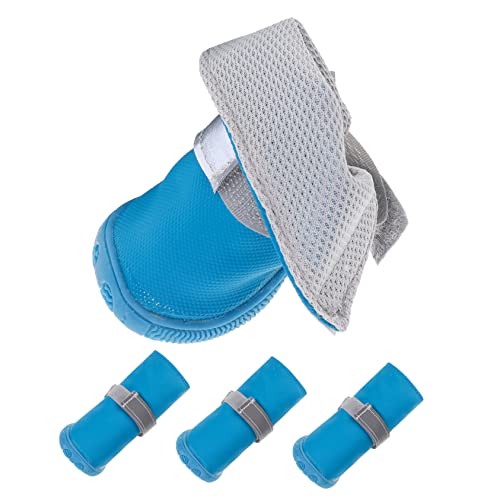 BUGUUYO 4 Stück Haustier-Hundeschuhe Fäustlinge Hündchenschuhe Bequeme Hundeschuhe Schuhe gegen Hunde Stiefel Dog Shoes Dog Walkers Schuhe Haustierschuhe schützende Hundeschuhe Haut Blue von BUGUUYO