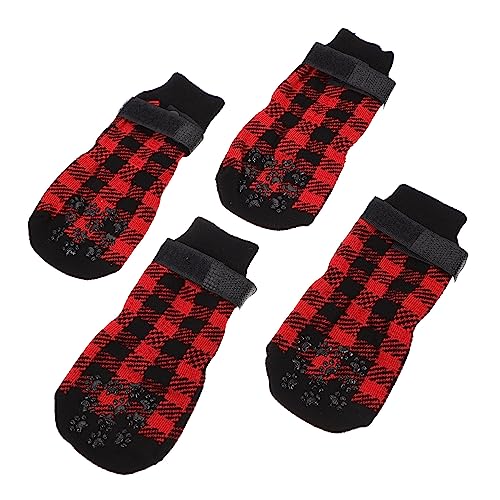 BUGUUYO 4 Stück Haustier socken Haustier-Weihnachtsgriffsocken wasserdichte hundestiefel hundesocken Dog Socks sockenschuhe Socken für Hund Kratzfeste Socken für Haustiere Reine Baumwolle von BUGUUYO