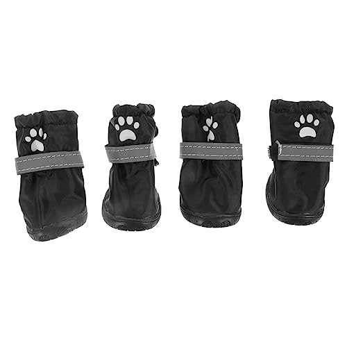 BUGUUYO 4 Stück Haustier wasserdichte Schuhe Schuhschutz Wasserdichter Stiefel Wasserabweisende Hundeschuhe Regenschuhe Für Hunde Warme Welpenstiefel Regenstiefel Für Hunde Black Polyester von BUGUUYO