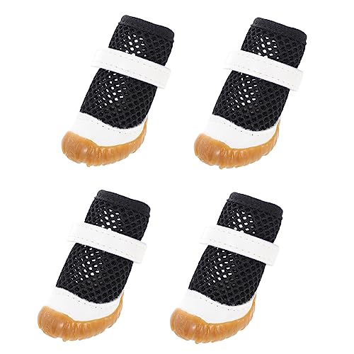 BUGUUYO 4 Stück Haustierschuhe Atmungsaktive Hundesocken Atmungsaktive Hundestiefel Sommer Welpenstiefel Paws pfotenschutz hundegeschenk rutschfeste Hundeschuhe Mesh-Hundestiefel PVC Black von BUGUUYO