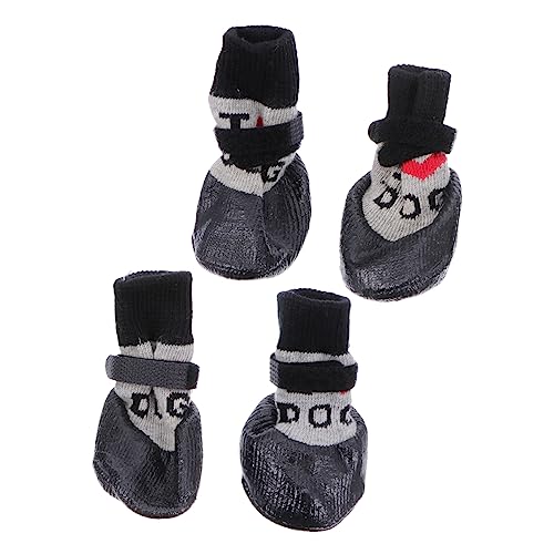 BUGUUYO 4 Stück Haustierschuhe Welpenstiefel Hundeschuhe Welpensocken Haustierbedarf pet Supplies Paws pfotenschutz sockenschuhe Welpenschuhe Socke Anti-Rutsch-Stiefel für Hunde Garn Black von BUGUUYO