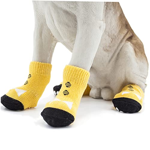 BUGUUYO 4 Stück Hundesocken Baumwollsocken für Haustiere Haustiersocken Welpen-Innensocken Welpenbedarf Haustiersachen Baumwoll socken gepolsterte socken hundezubehör sockenschuhe Yellow von BUGUUYO