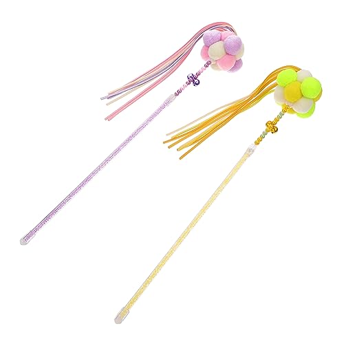 BUGUUYO 4 Stück Katze Stick Katze Katzentrainer Teaser-Spielzeug Teaser-zauberstab Kauspielzeug Für Hauskatzen Katzen-stäbchen Spielzeug Für Haustiere Katze Zauberstab Polyester Yellow von BUGUUYO