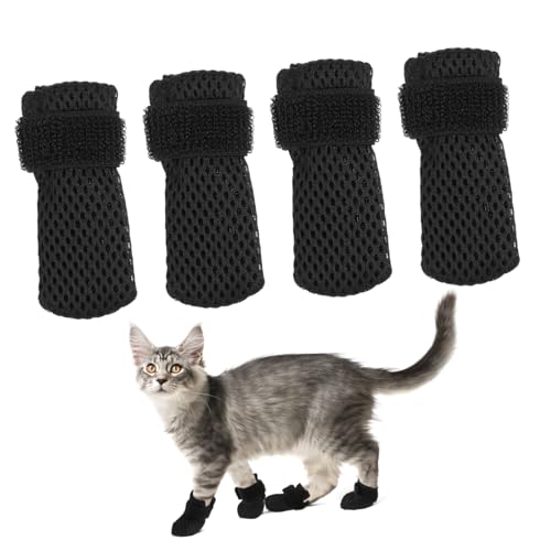 BUGUUYO 4 Stück Katzenschuhe Paws pfotenschutz katzenpflege katzenschere Krallen Cats Claw Fäustlinge Katzensocken Katzen Krallenabdeckungen für Katzen Socken für Katzen Polyester Black von BUGUUYO