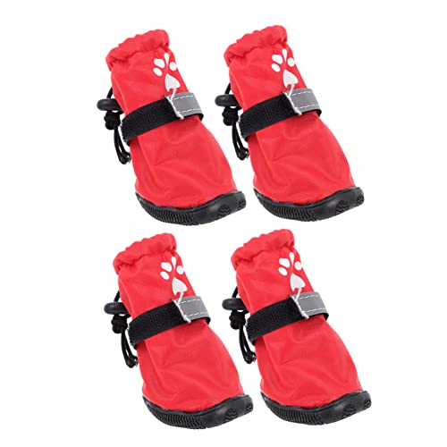 BUGUUYO 4 Stück Regenstiefel Für Haustiere Hundeschuhe rutschfeste Haustierschuhe Wasserdichter Hundestiefel Schuhe Für Hunde wasserdichte Haustierschuhe Hund Regenschuhe Polyester Rot von BUGUUYO