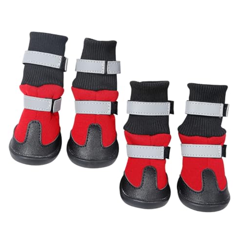 BUGUUYO 4 Stück Schneestiefel für Haustiere Hundeauto Autositz für Hunde Haustier Stiefel Welpe hundeschuhe Dog Shoes Stiefel für Hunde Lange Röhrenschuhe für Haustiere Flanell rot von BUGUUYO