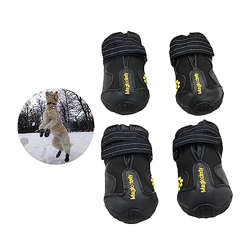 BUGUUYO 4 Stück Winter Haustier Hundeschuhe Lässige Anti Rutsch Schneestiefel Für Welpen Warme Und Atmungsaktive Hundeschuhe Größe 4 Schwarz von BUGUUYO